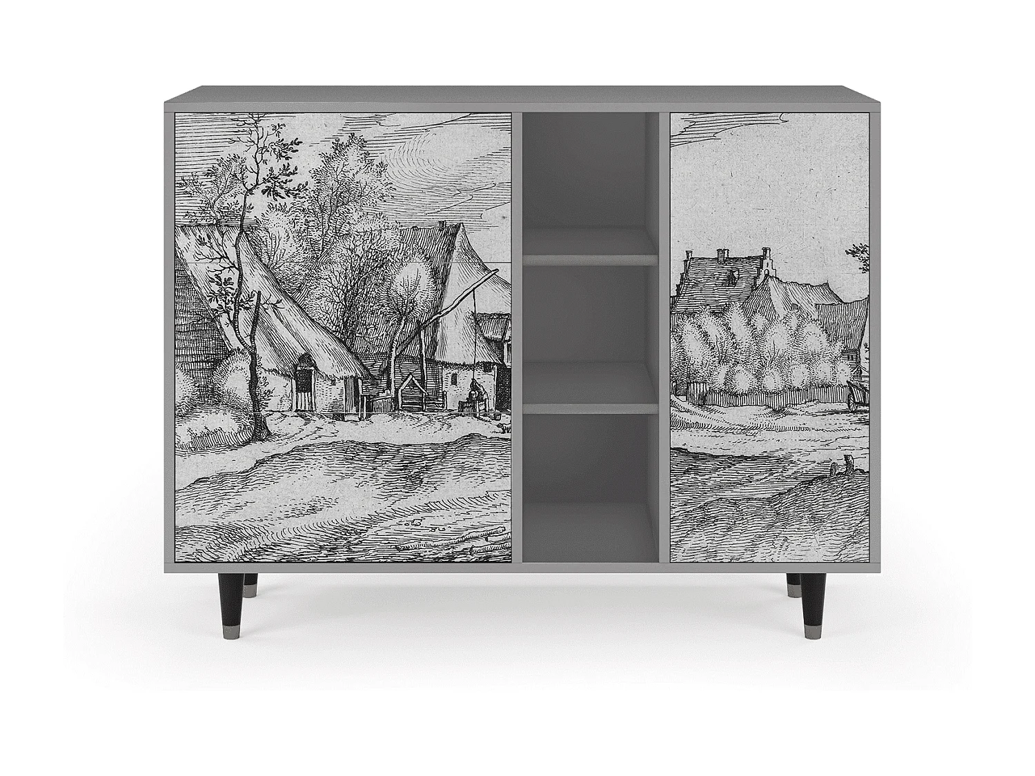 Kredens - 125x98x48 cm - BS2 - Farms in a Village, Szary