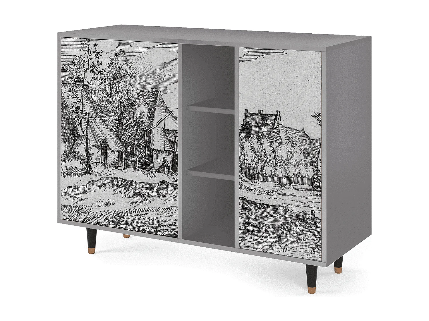 Kredens - 125x98x48 cm - BS2 - Farms in a Village, Szary