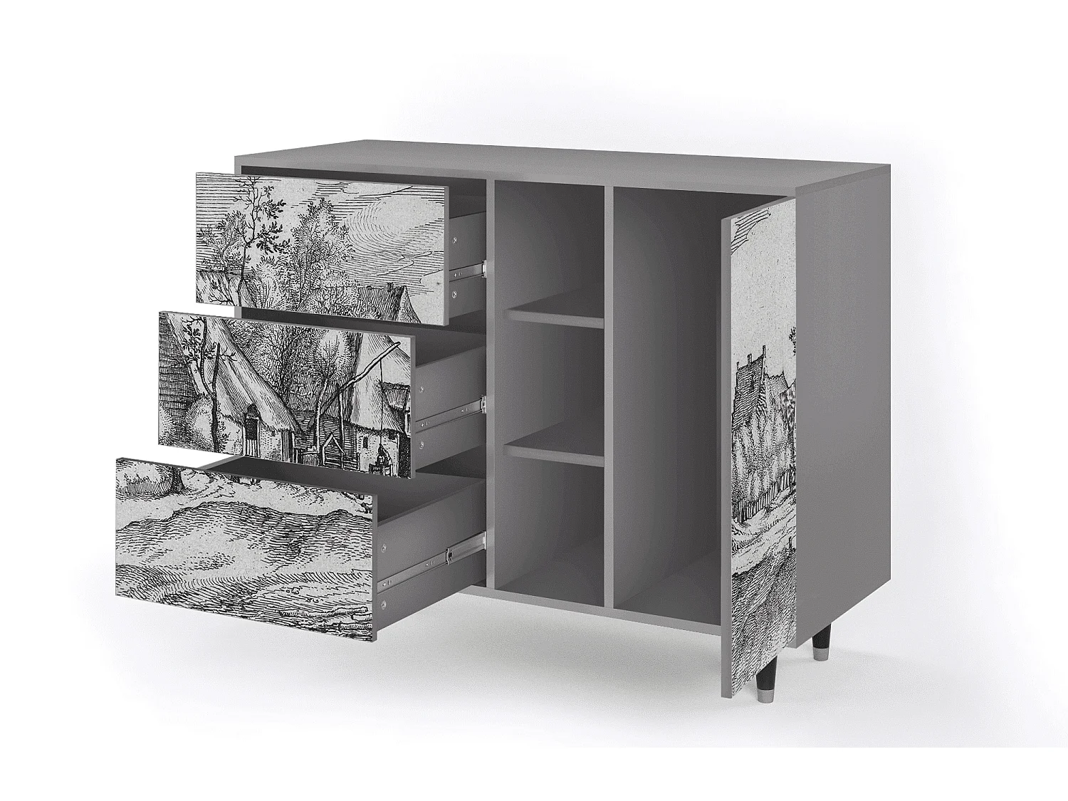 Kredens - 125x98x48 cm - BS2 - Farms in a Village, Szary