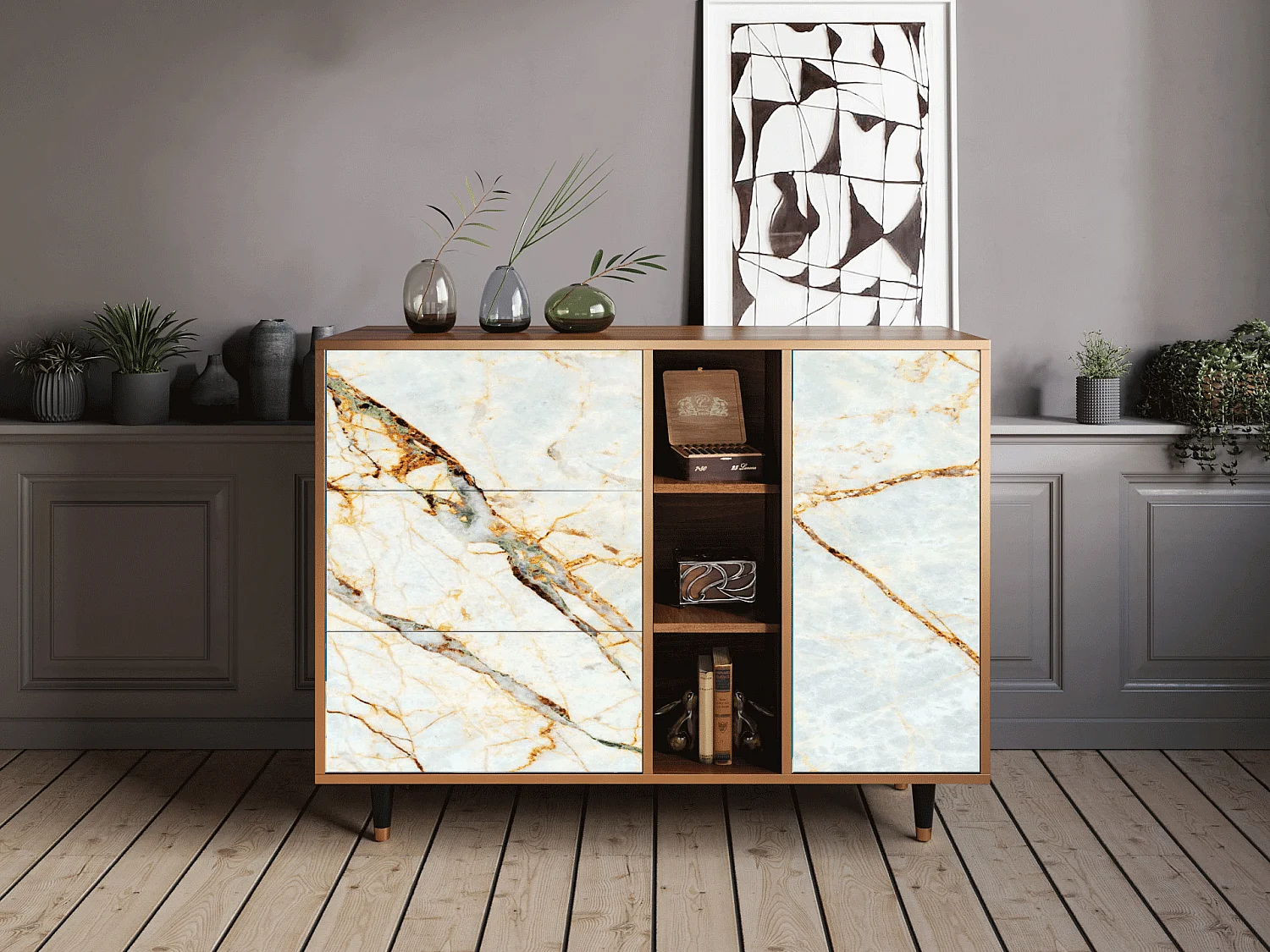 Buffet - 125x98x48 cm - BS2 - Sabley Marble, Noyer