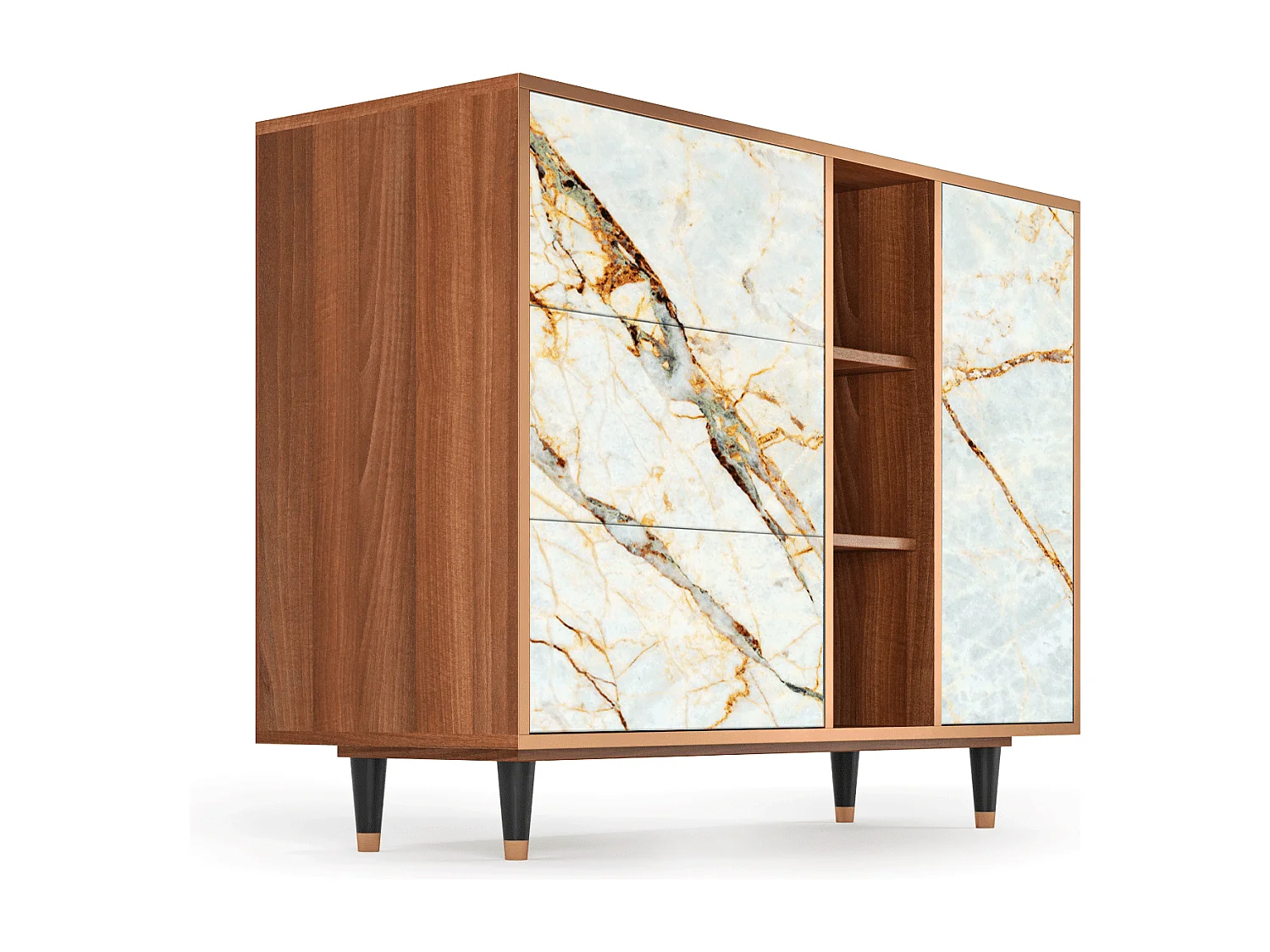 Buffet - 125x98x48 cm - BS2 - Sabley Marble, Noyer