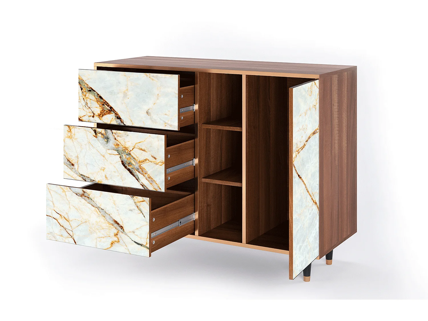 Buffet - 125x98x48 cm - BS2 - Sabley Marble, Noyer