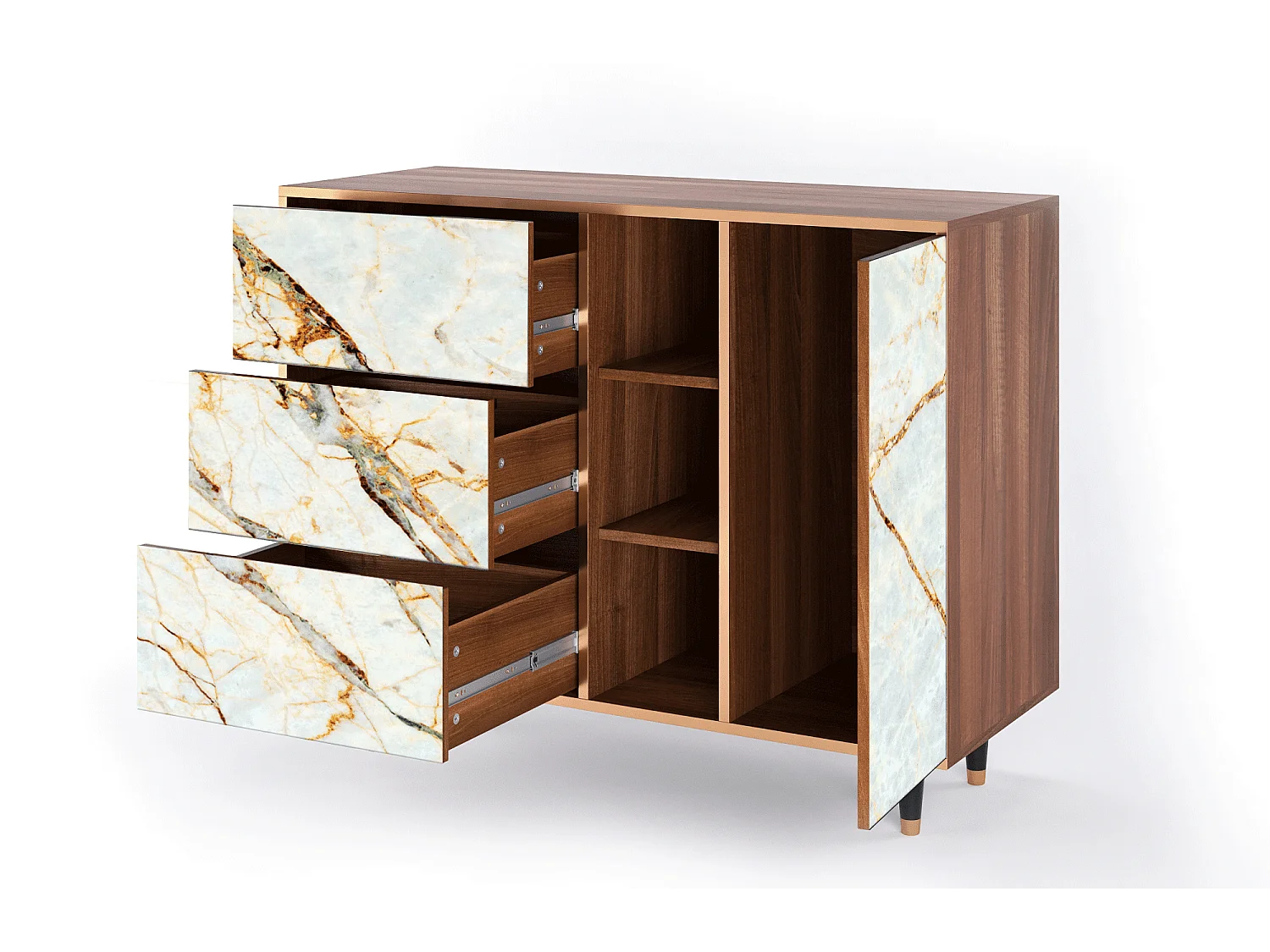 Buffet - 125x98x48 cm - BS2 - Sabley Marble, Noyer