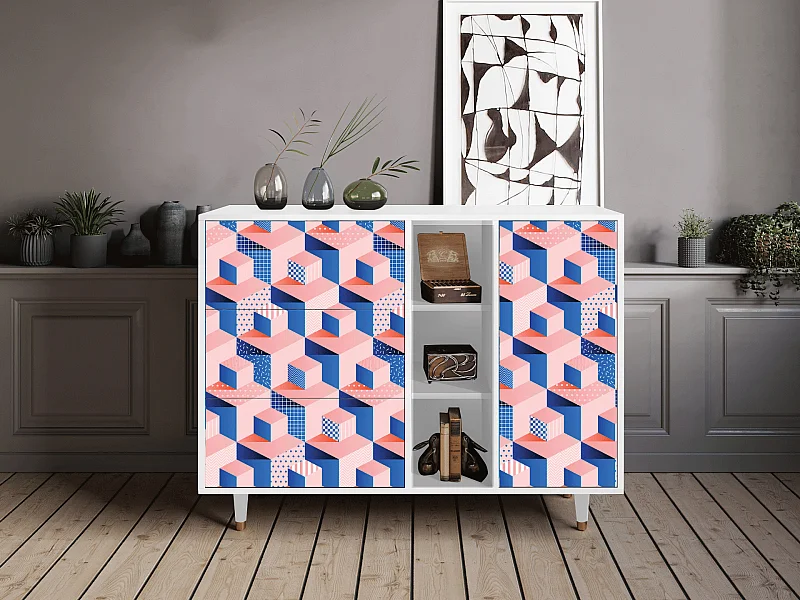 Buffet - 125x98x48 cm - BS2 - Pinky Squares, Blanc
