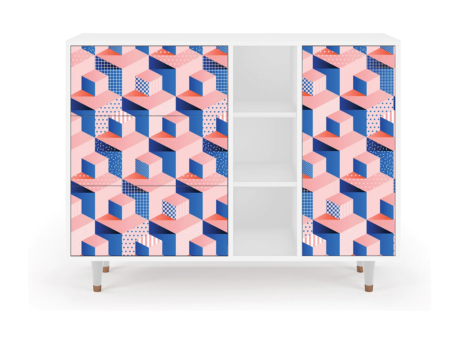 Buffet - 125x98x48 cm - BS2 - Pinky Squares, Blanc