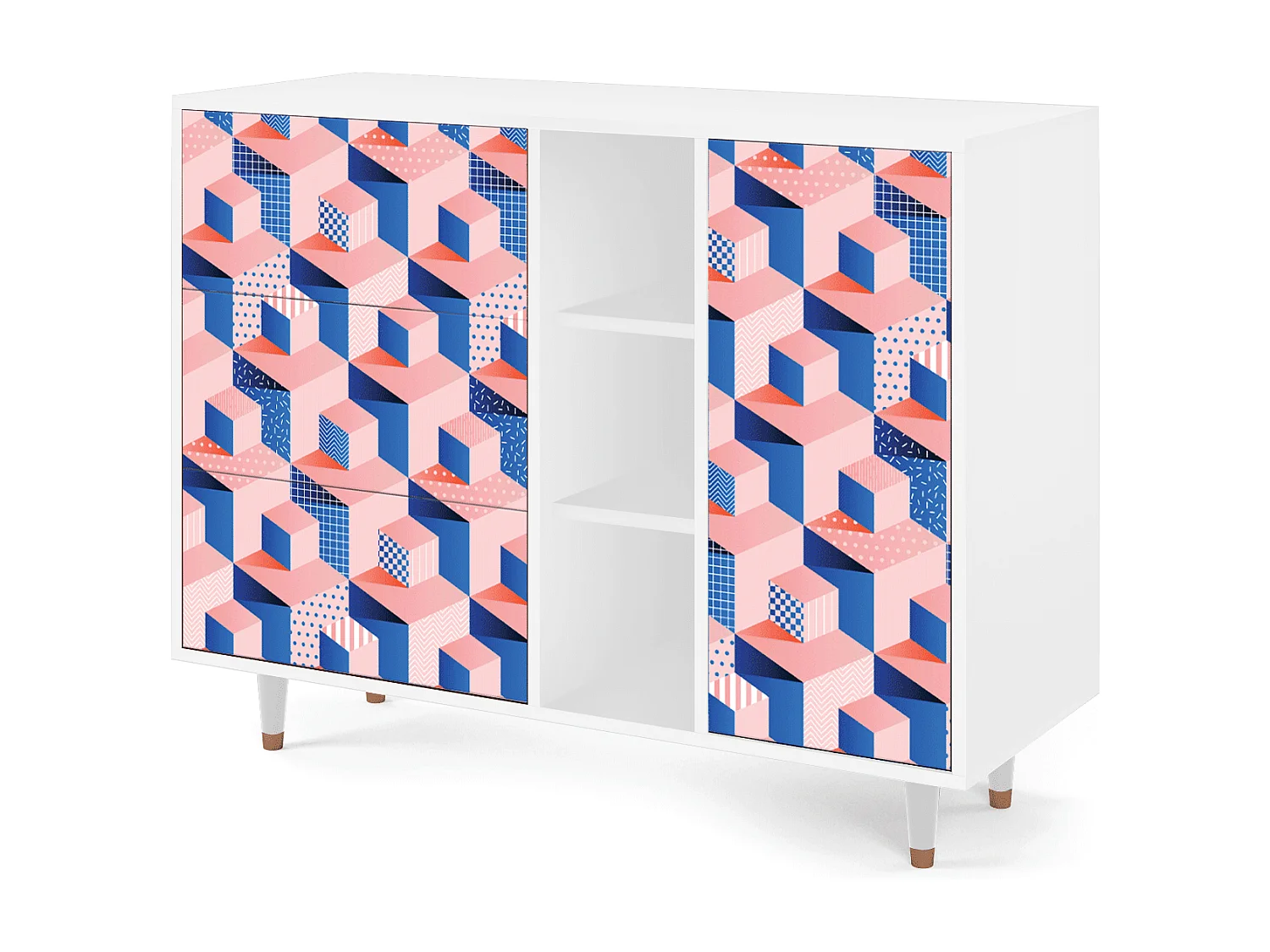 Buffet - 125x98x48 cm - BS2 - Pinky Squares, Blanc