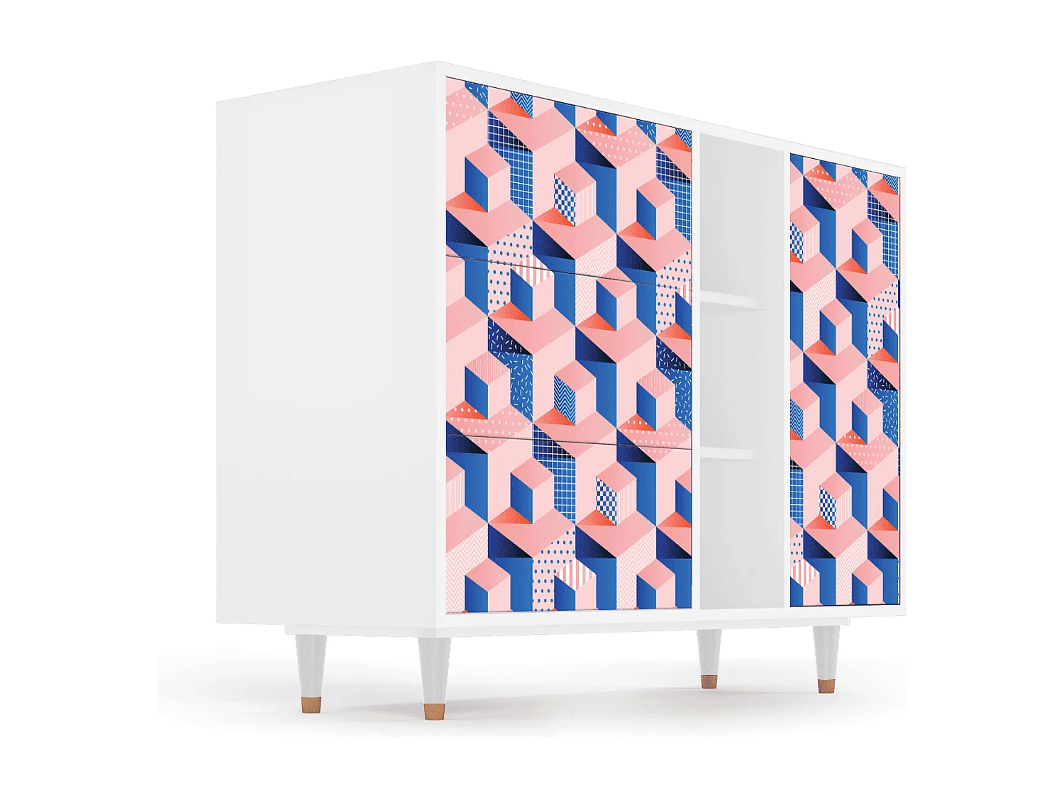 Buffet - 125x98x48 cm - BS2 - Pinky Squares, Blanc