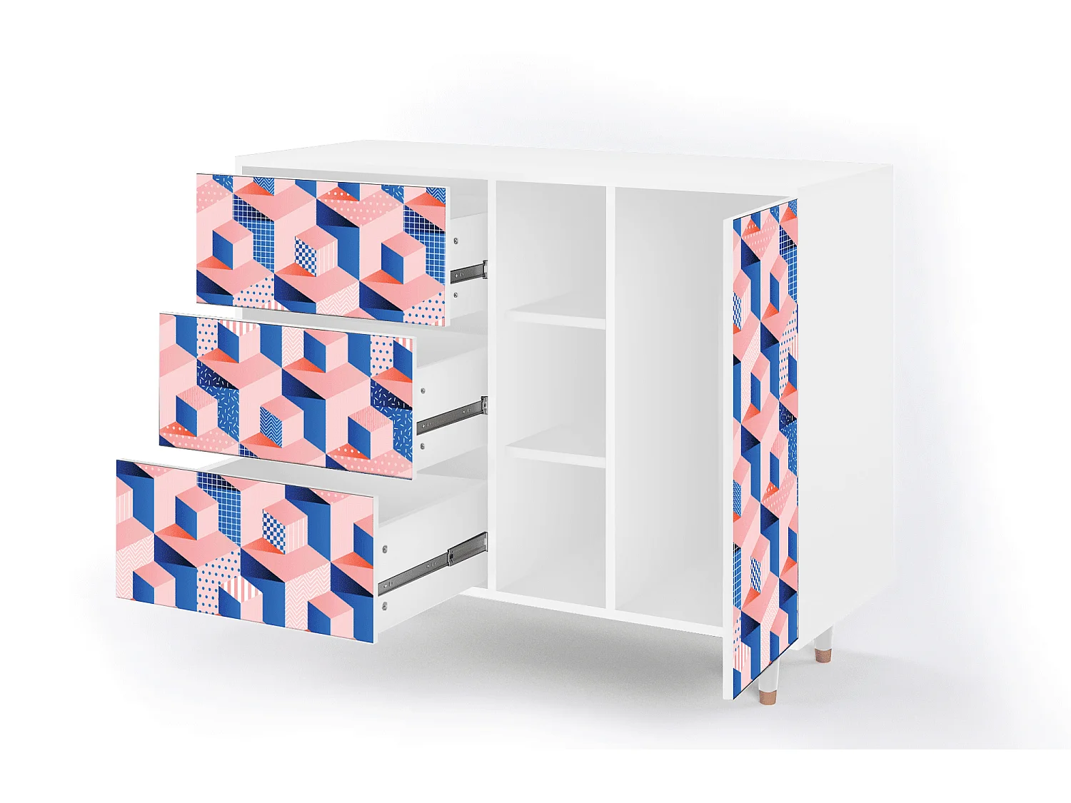 Buffet - 125x98x48 cm - BS2 - Pinky Squares, Blanc