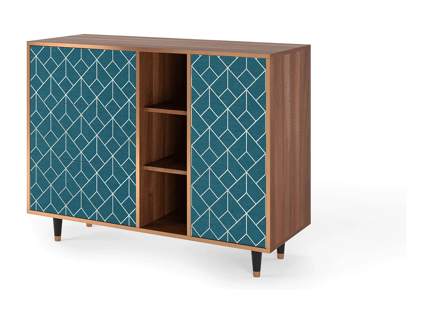 Buffet - 125x98x48 cm - BS2 - Turquoise Geometry, Noyer
