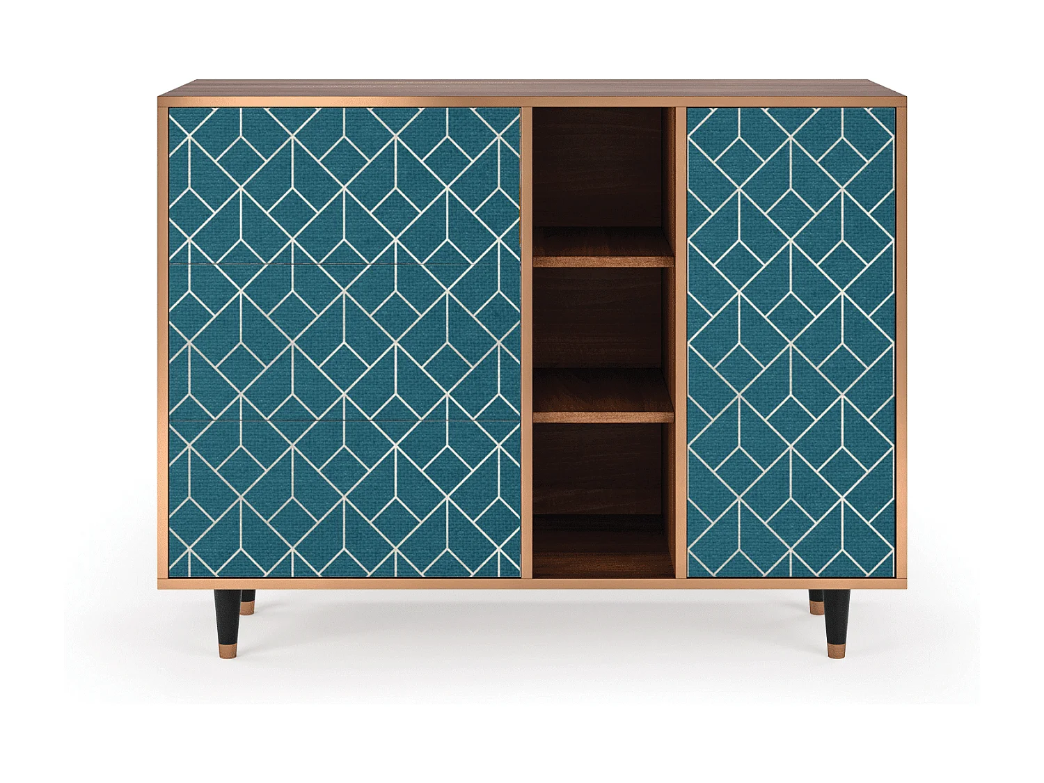 Buffet - 125x98x48 cm - BS2 - Turquoise Geometry, Noyer