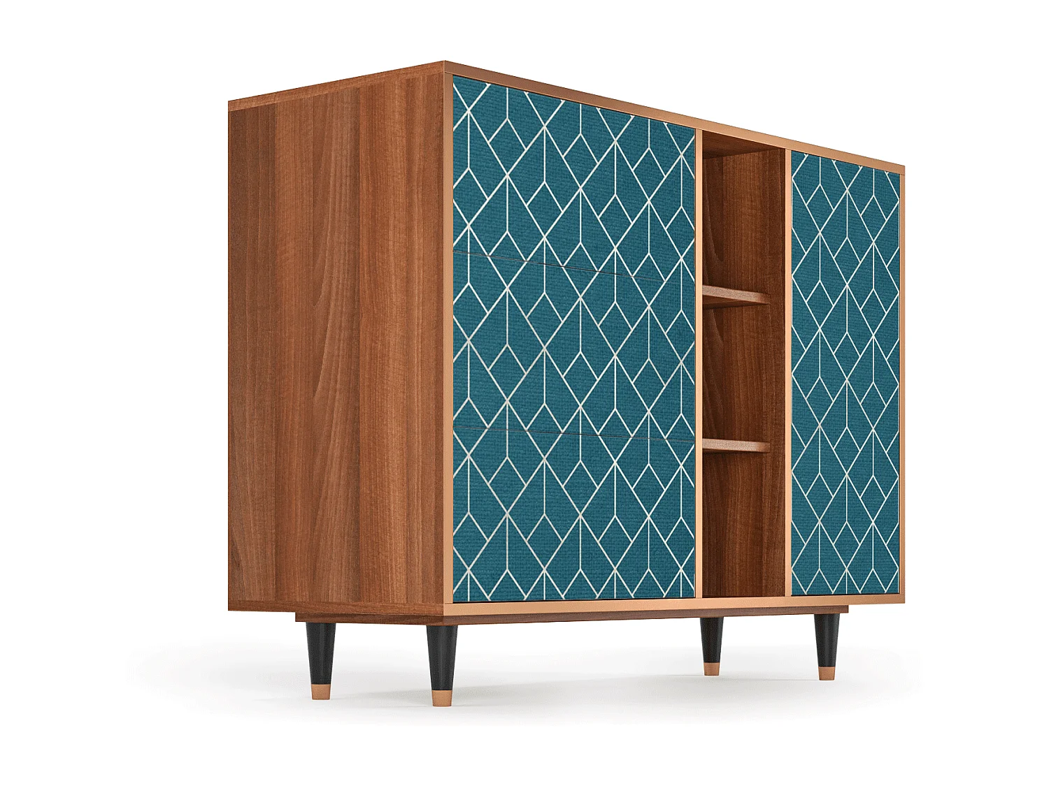 Buffet - 125x98x48 cm - BS2 - Turquoise Geometry, Noyer