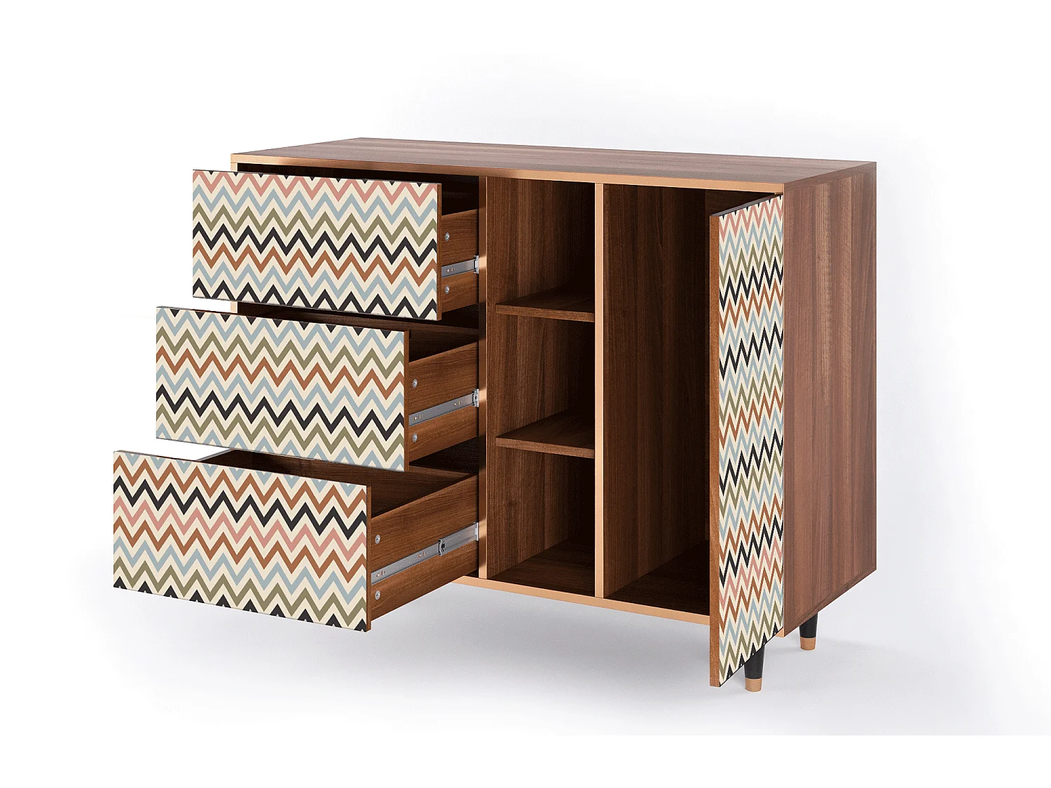 Dressoir - 125x98x48 cm - BS2 - Bright Ripple, Walnoot