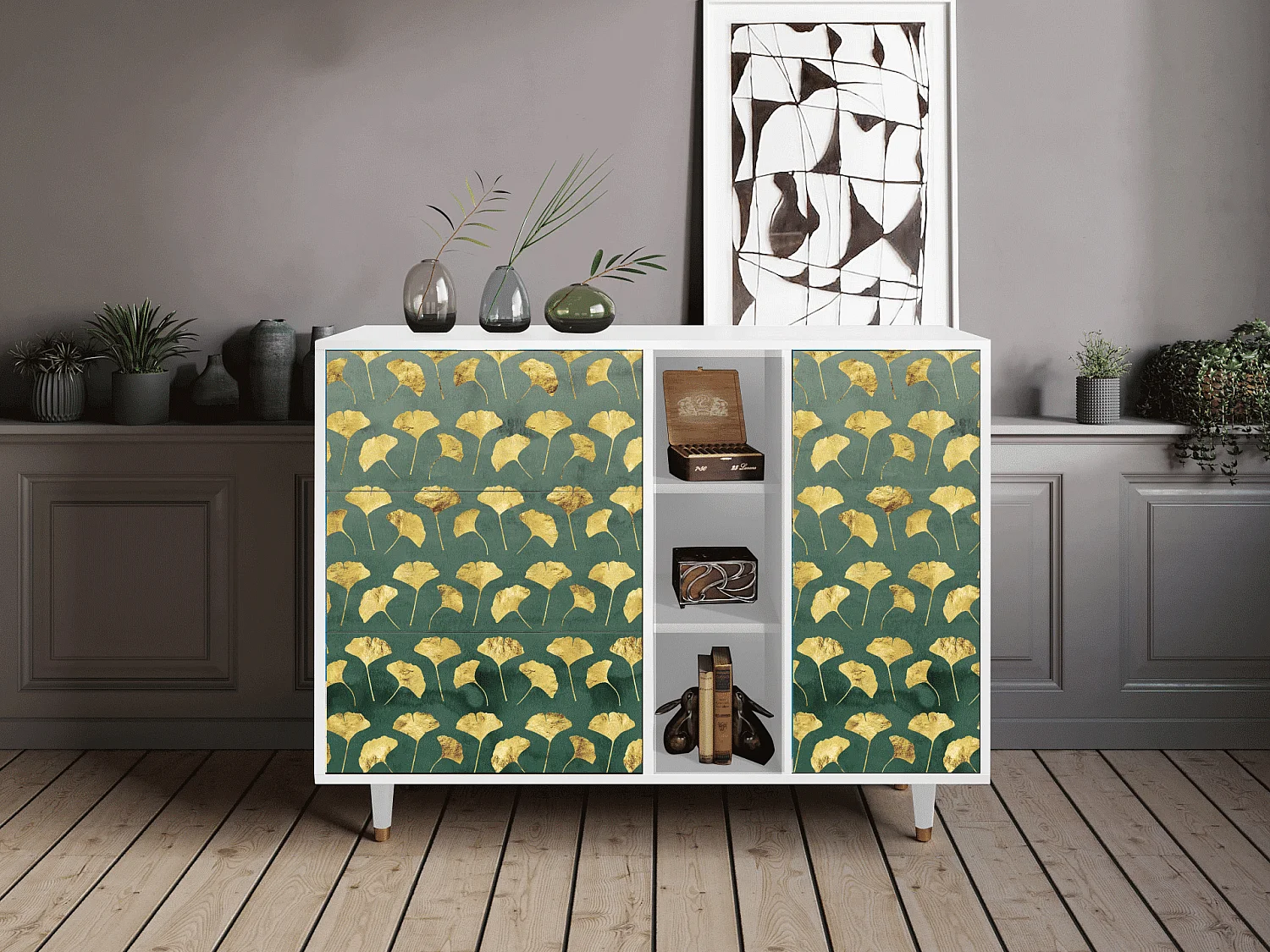 Buffet - 125x98x48 cm - BS2 - Gingko leaves, Blanc