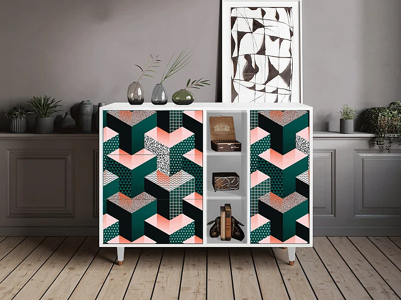Buffet - 125x98x48 cm - BS2 - Geometric Madness, Blanc