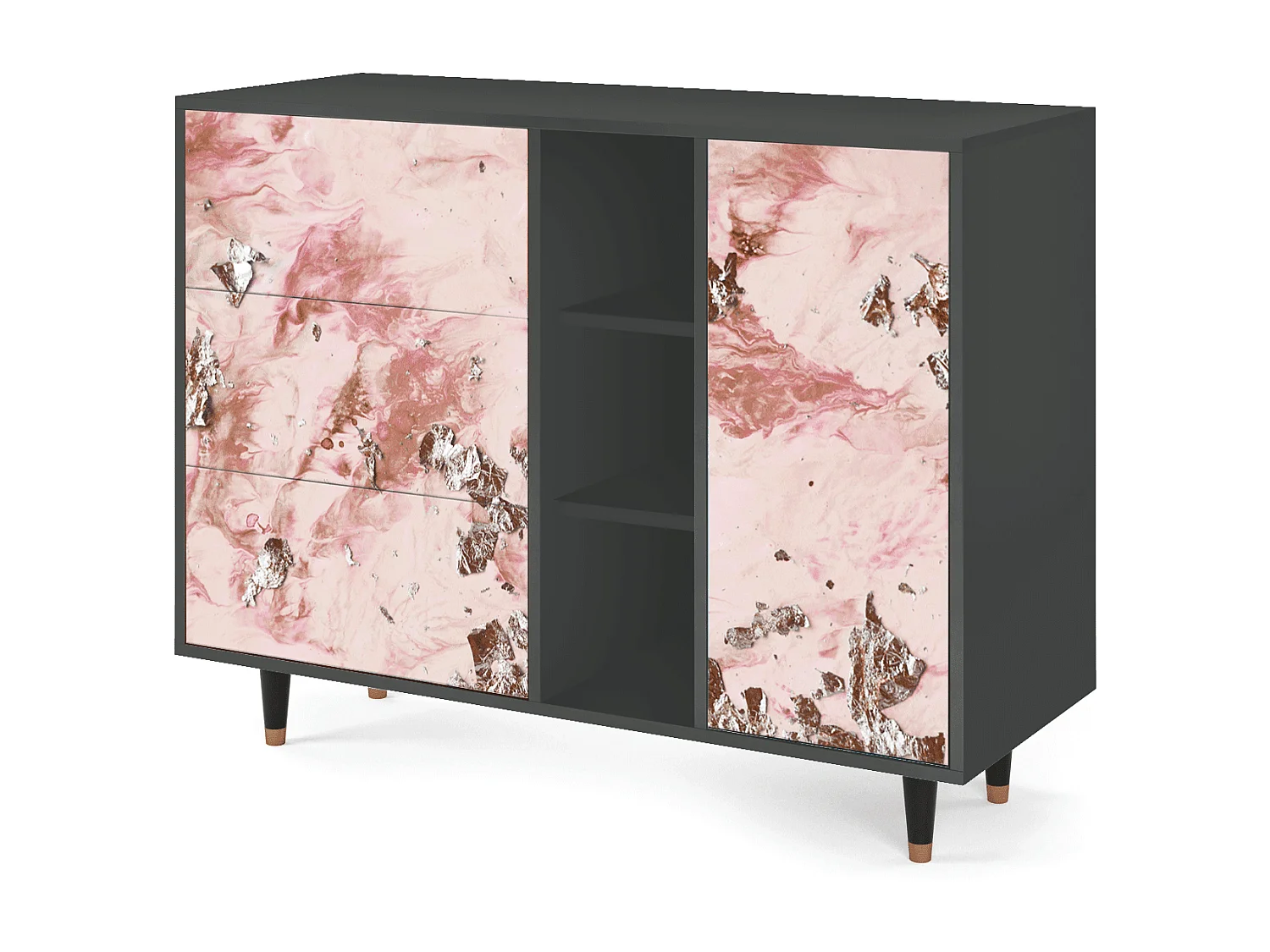 Kredens - 125x98x48 cm - BS2 - Cotton Candy, Antracyt