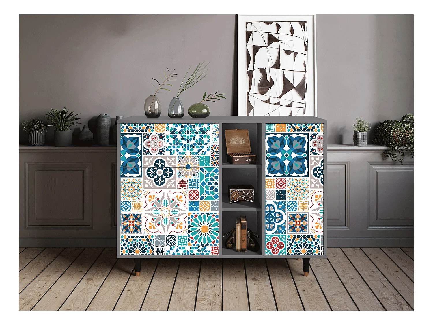 Kredens - 125x98x48 cm - BS2 - Moroccan Market, Szary