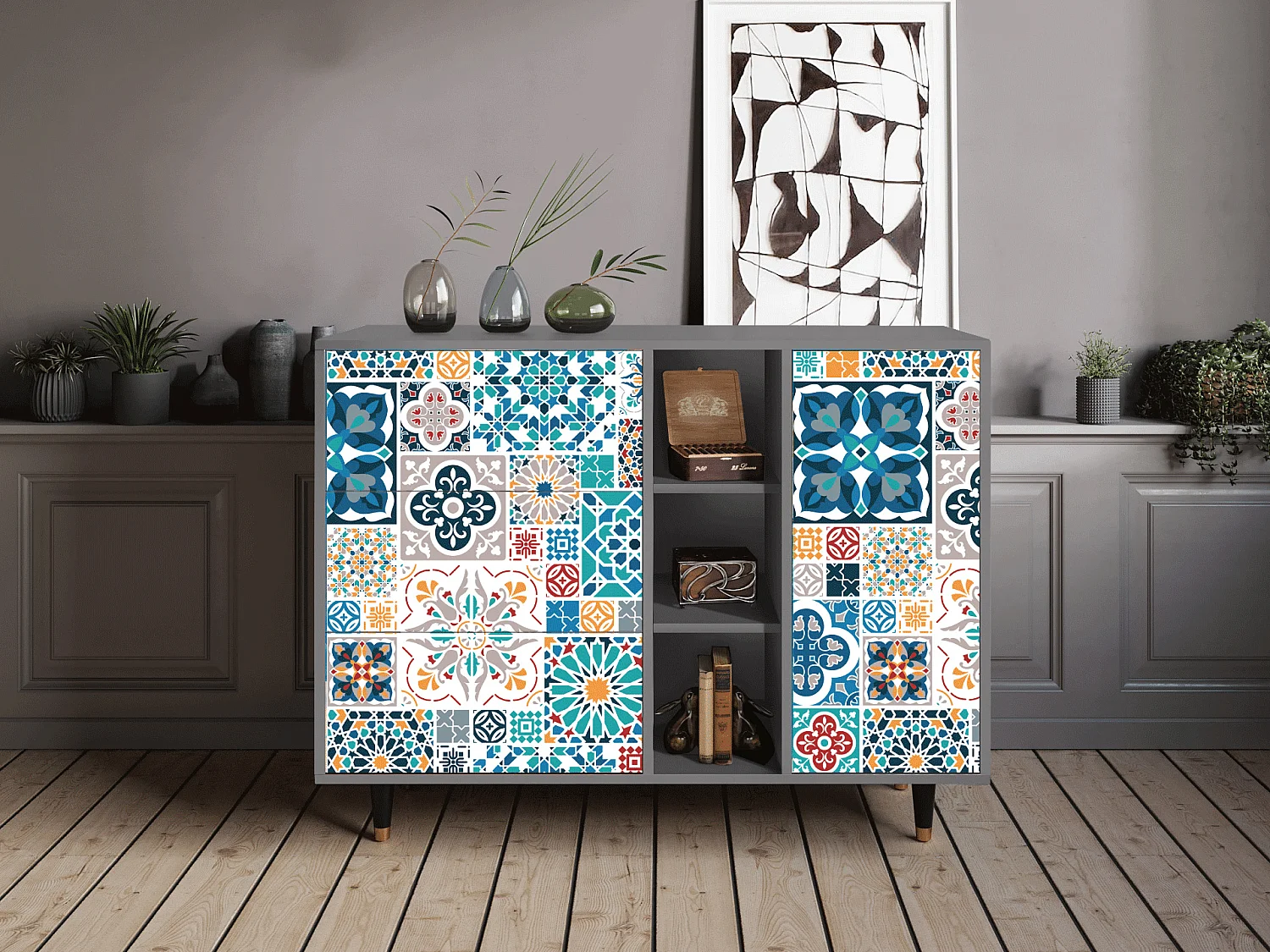 Buffet - 125x98x48 cm - BS2 - Moroccan Market, Gris