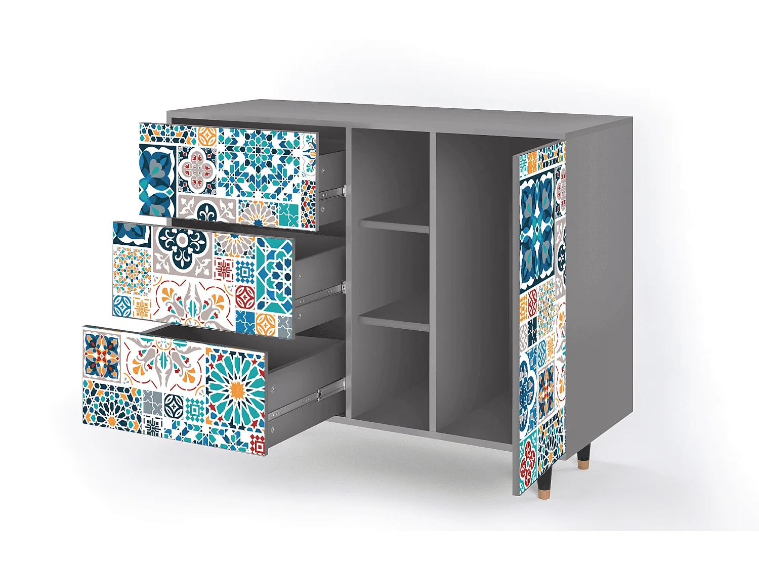 Buffet - 125x98x48 cm - BS2 - Moroccan Market, Gris