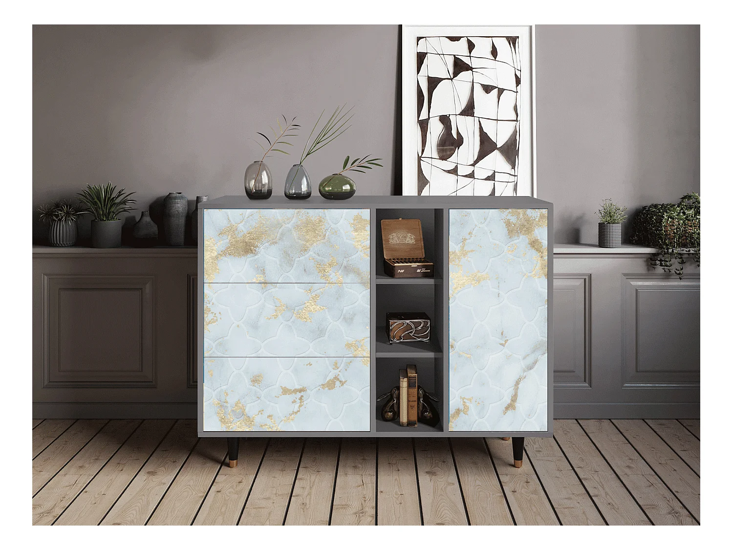 Sideboard - 125x98x48 cm - BS2 - Golden Waves, Grau