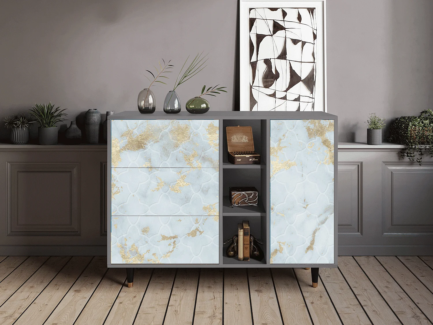 Buffet - 125x98x48 cm - BS2 - Golden Waves, Gris