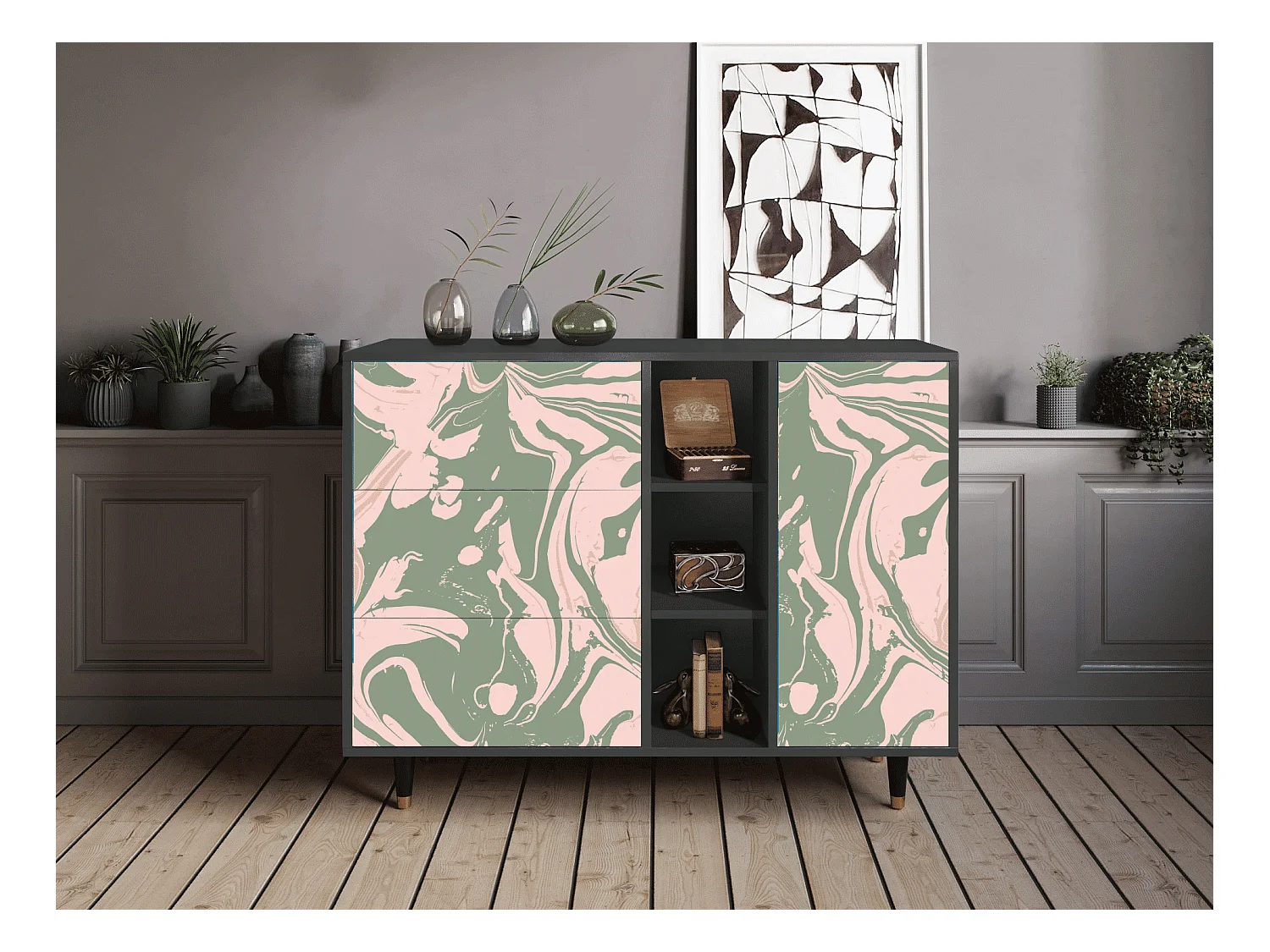 Sideboard - 125x98x48 cm - BS2 - Aquarelle, Anthrazit