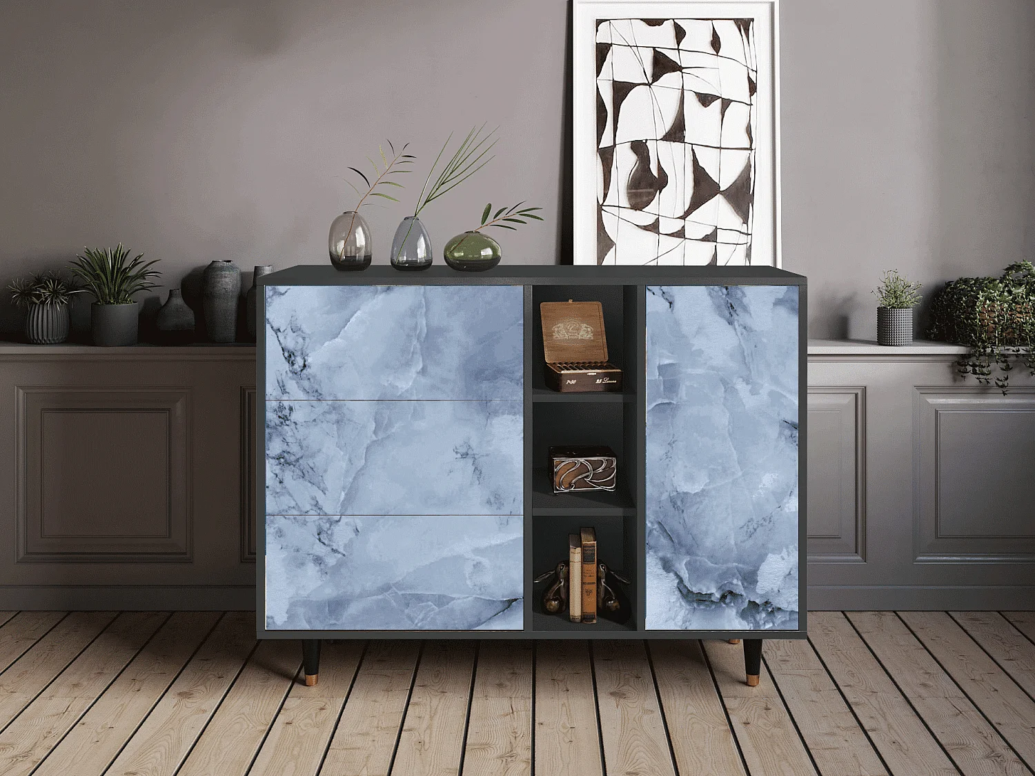 Dressoir - 125x98x48 cm - BS2 - Feather Ice, Antraciet