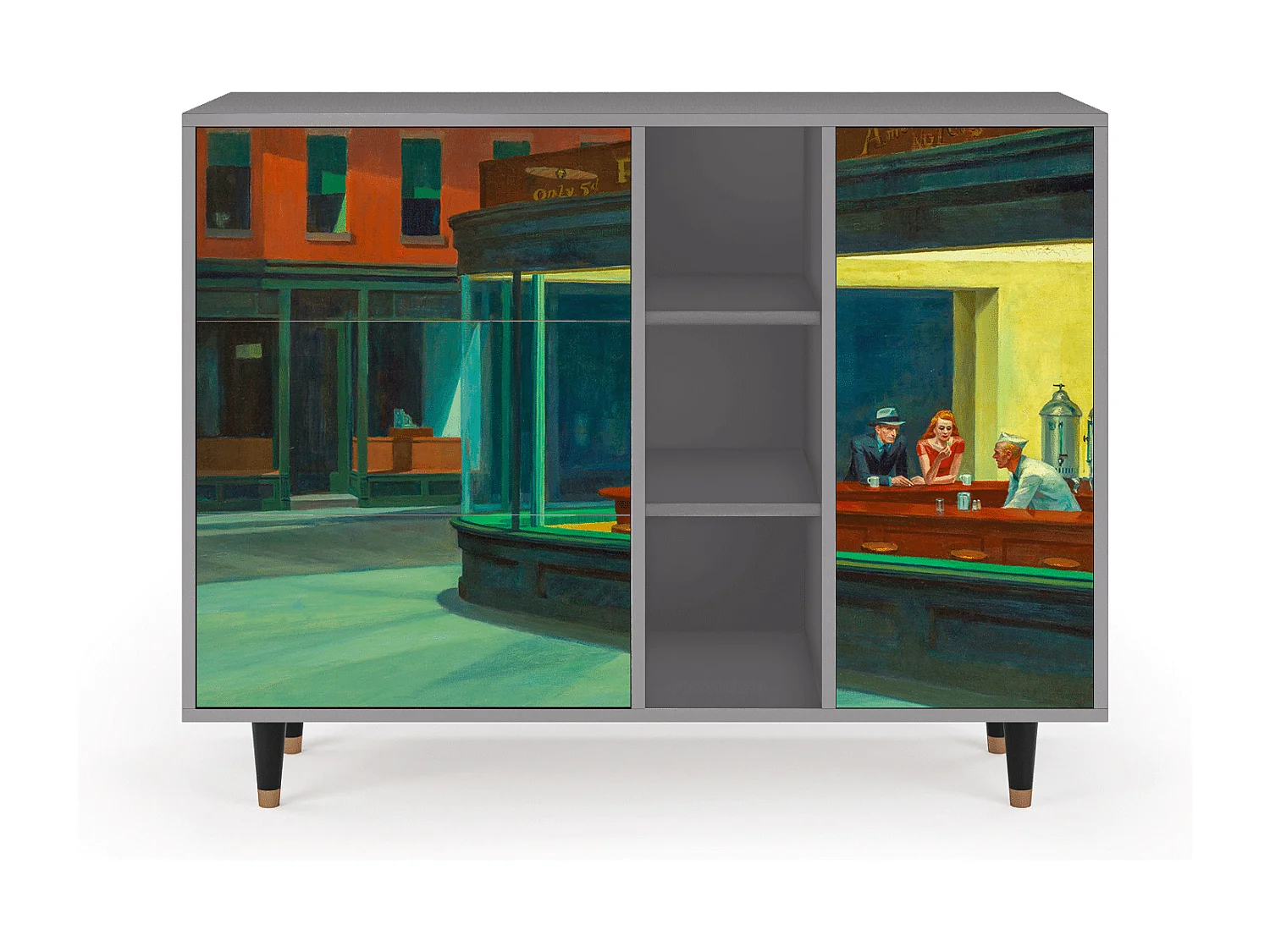 Dressoir - 125x98x48 cm - BS2 - Nighthawks by Hopper, Grijs