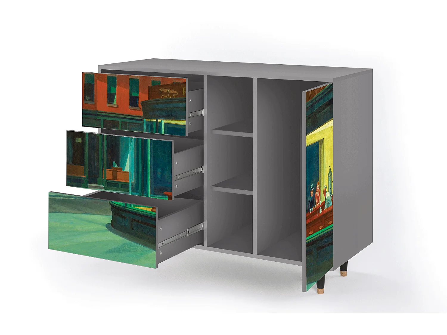 Dressoir - 125x98x48 cm - BS2 - Nighthawks by Hopper, Grijs