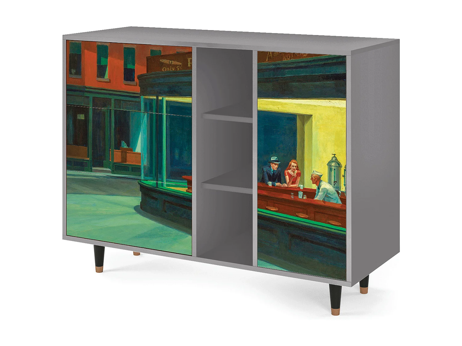 Buffet - 125x98x48 cm - BS2 - Nighthawks by Hopper, Gris