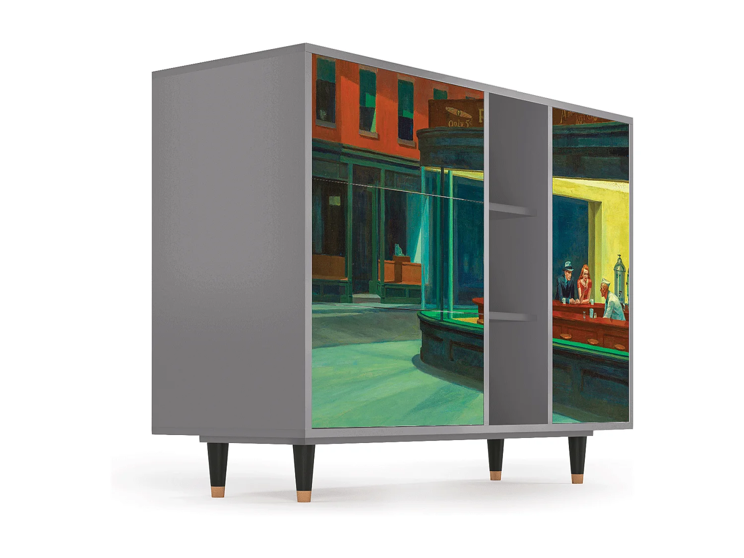 Buffet - 125x98x48 cm - BS2 - Nighthawks by Hopper, Gris