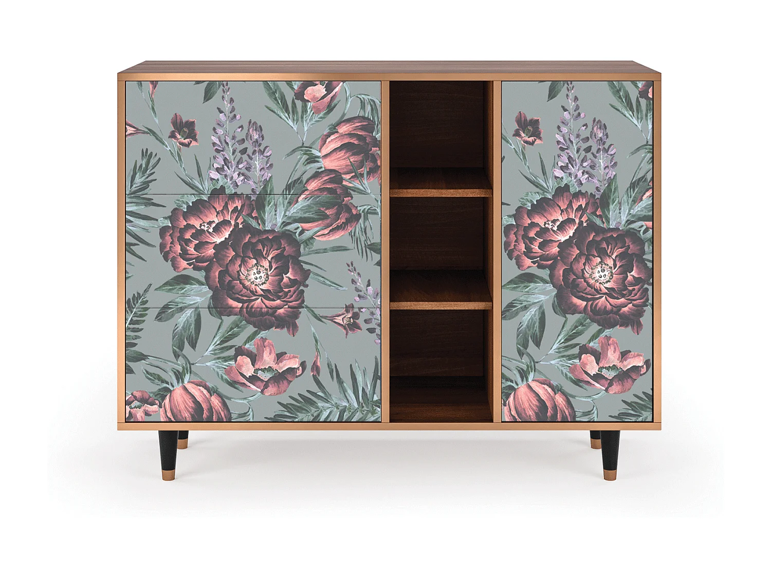 Aparador - 125x98x48 cm - BS2 - Light Peonies, Nogal