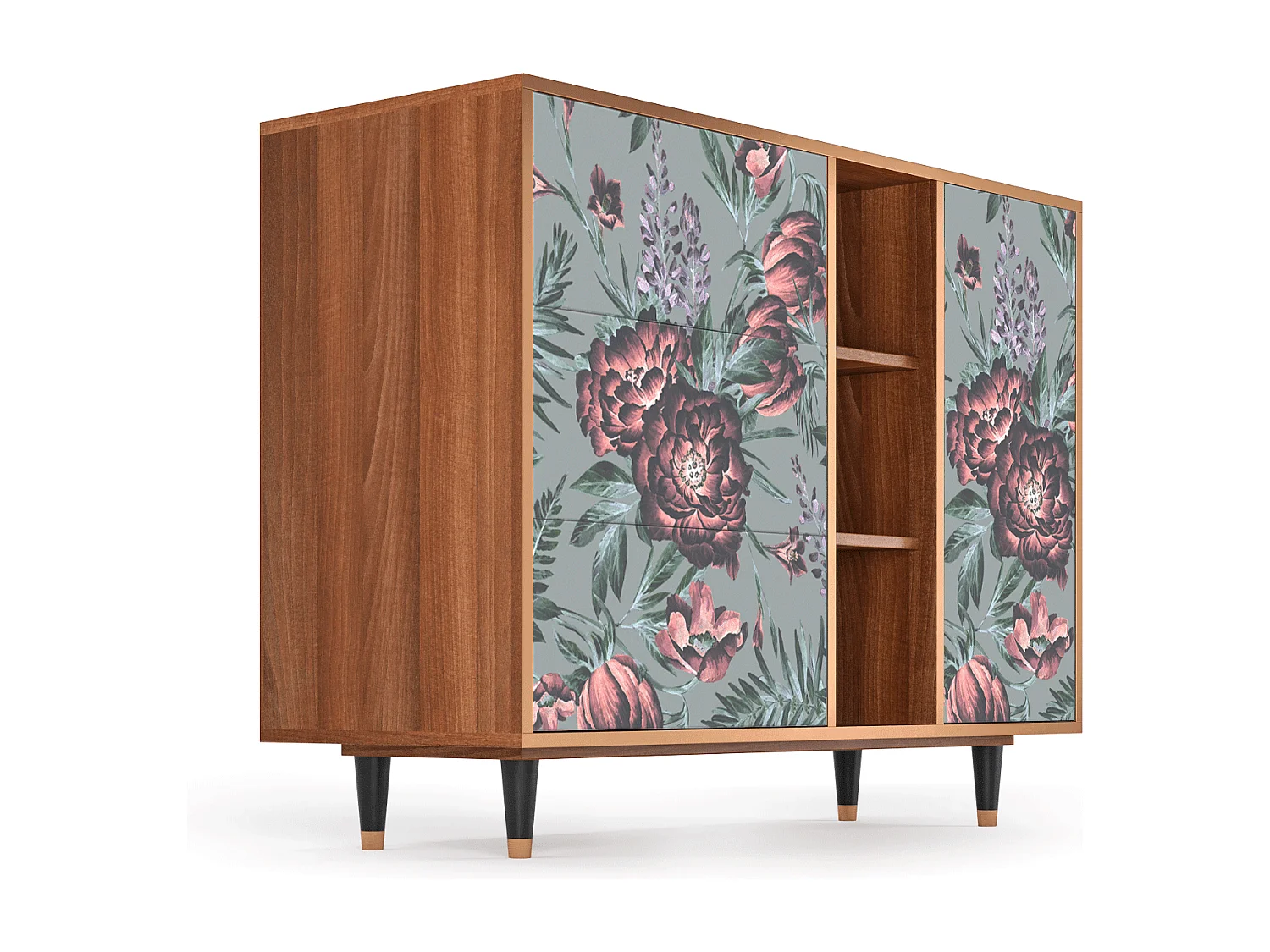 Aparador - 125x98x48 cm - BS2 - Light Peonies, Nogal