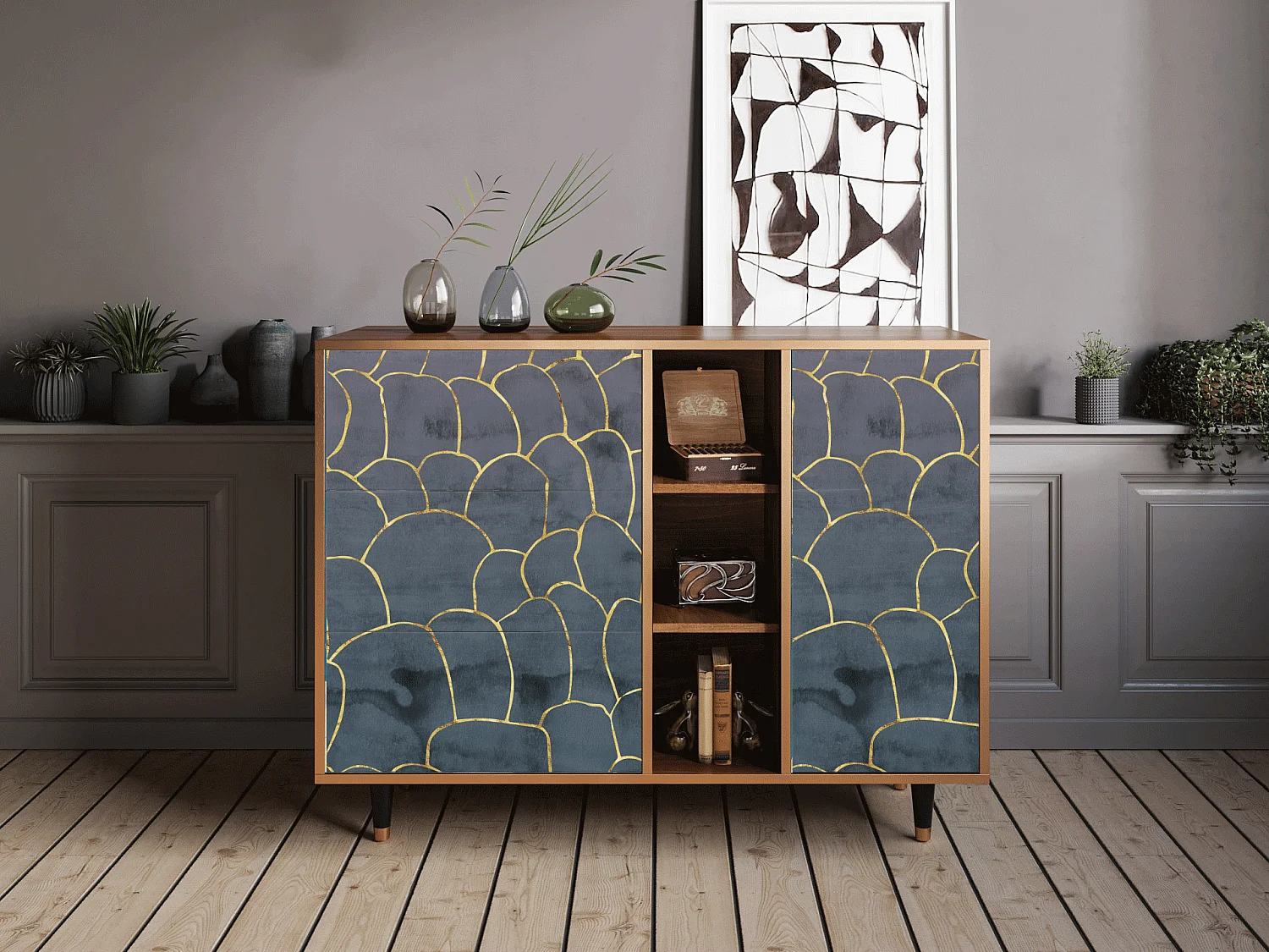 Credenza - 125x98x48 cm - BS2 - Blue Lagoon, Noce