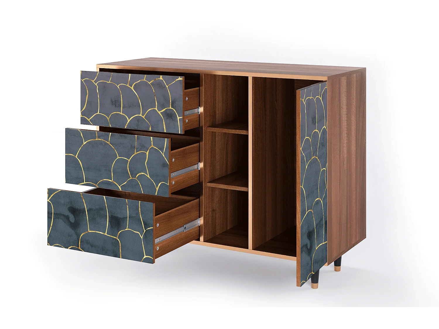 Credenza - 125x98x48 cm - BS2 - Blue Lagoon, Noce