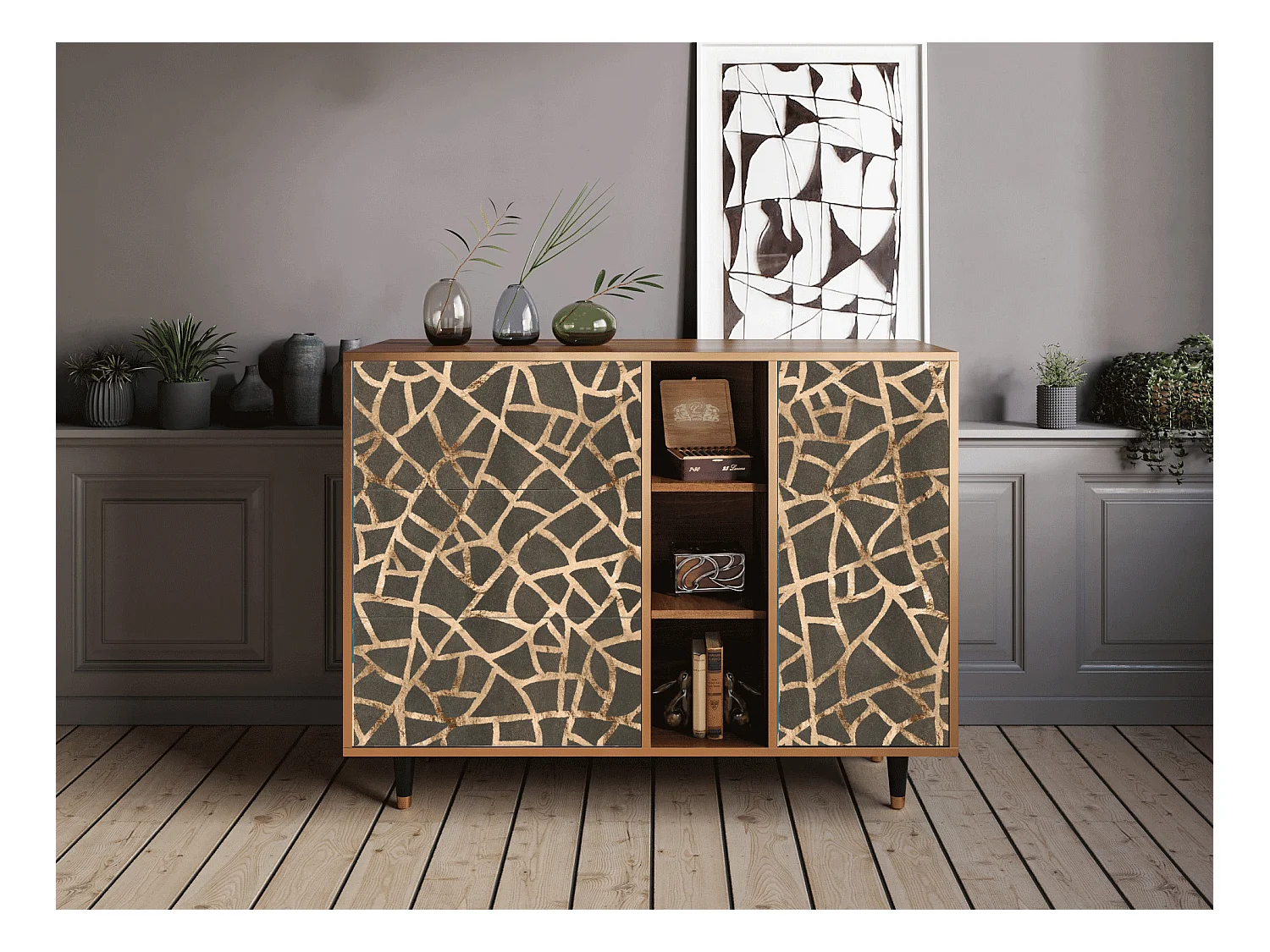 Buffet - 125x98x48 cm - BS2 - Enlarged Leaf, Noyer