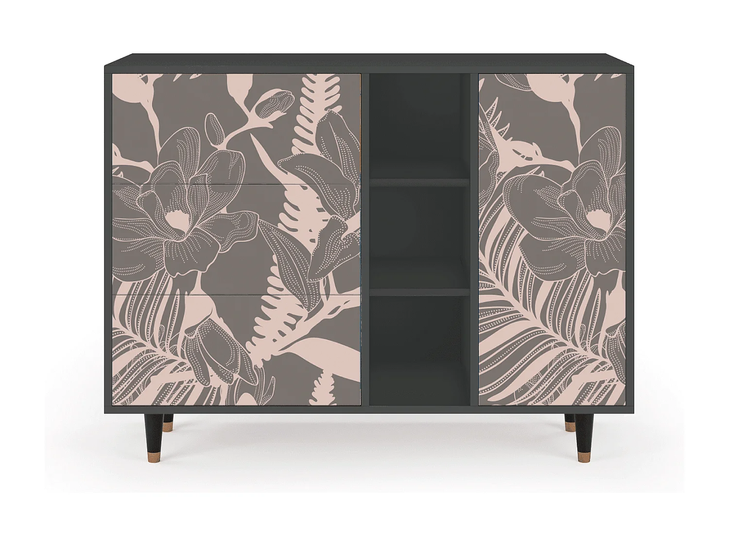 Kredens - 125x98x48 cm - BS2 - Issabelline Flower, Antracyt