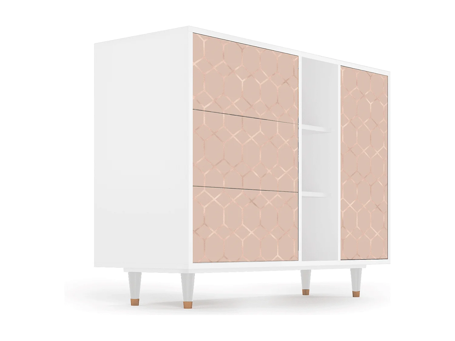 Kredens - 125x98x48 cm - BS2 - Rose Honeycomb, Biały