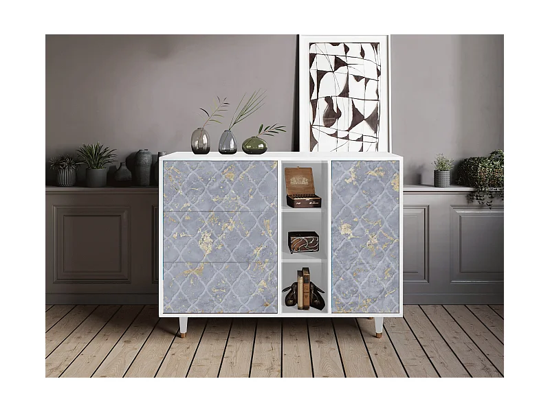 Buffet - 125x98x48 cm - BS2 - Golden Smoke, Blanc