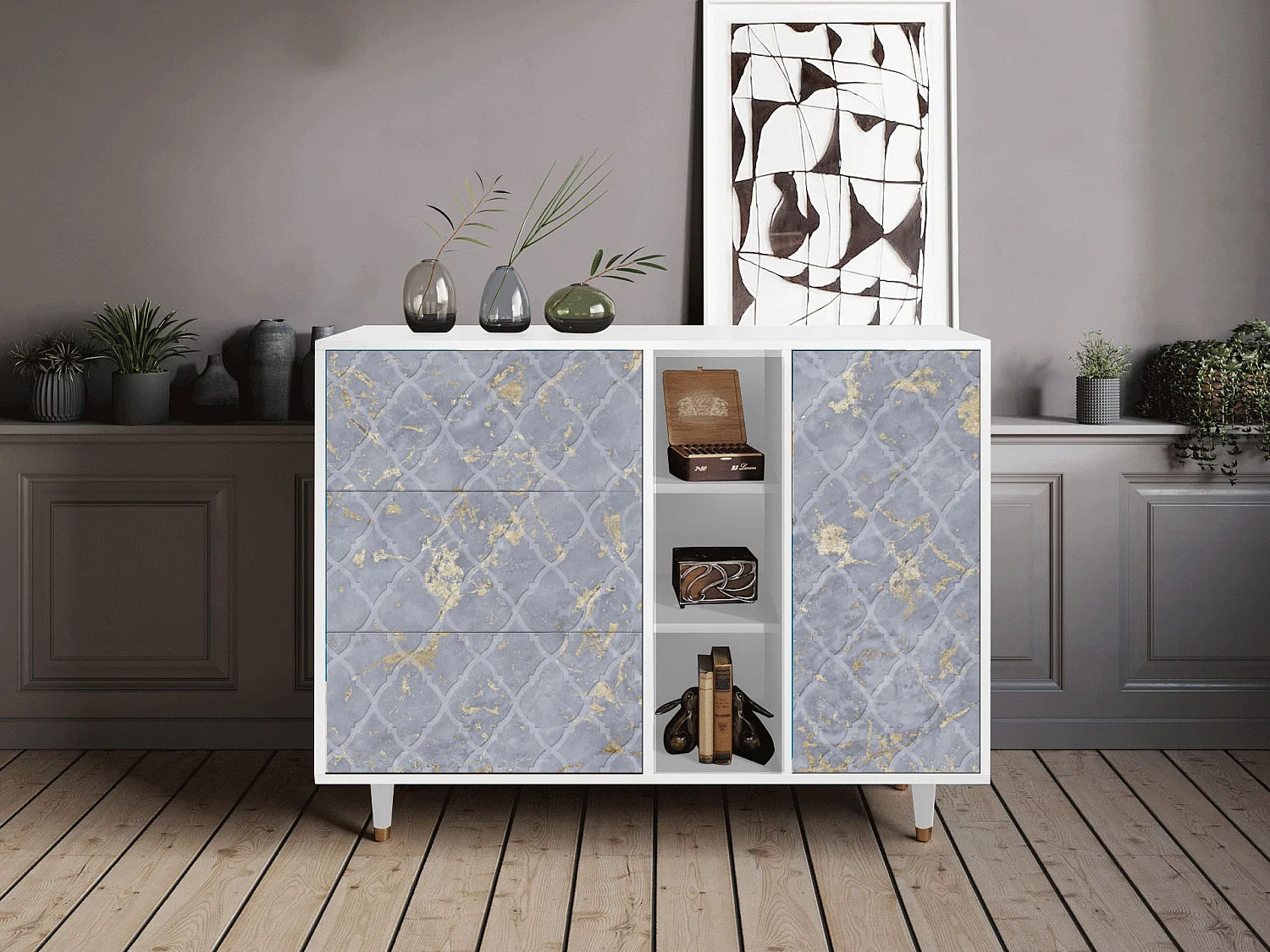 Credenza - 125x98x48 cm - BS2 - Golden Smoke, Bianco