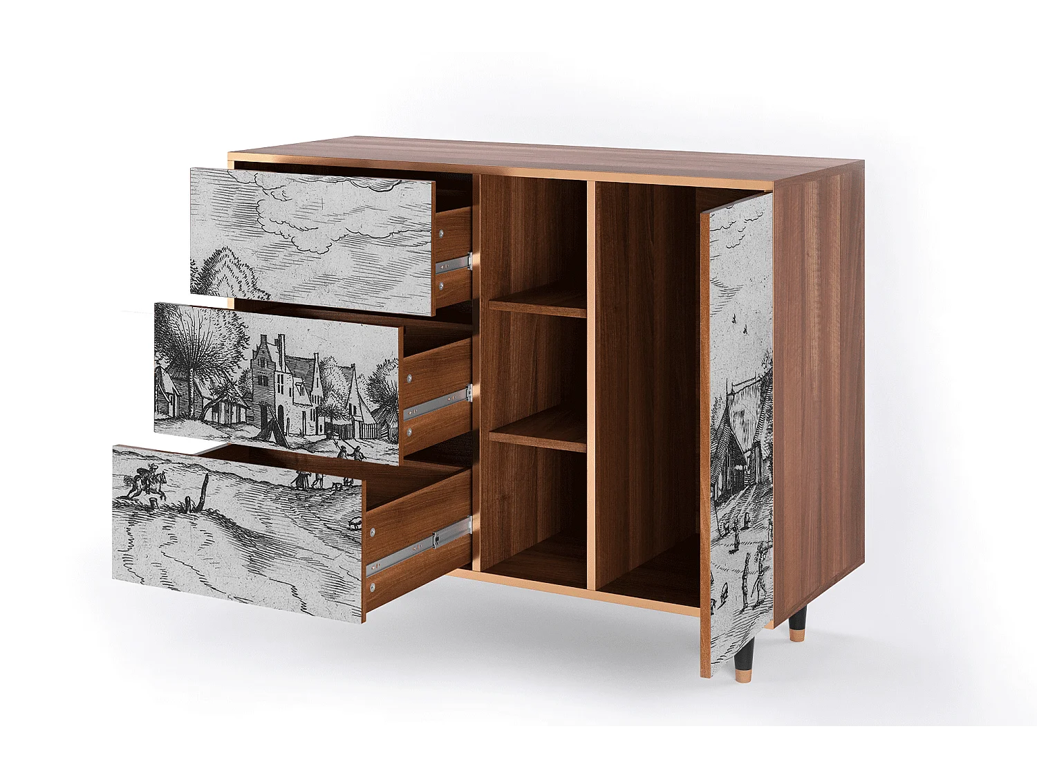 Aparador - 125x98x48 cm - BS2 - Country Village, Nogal