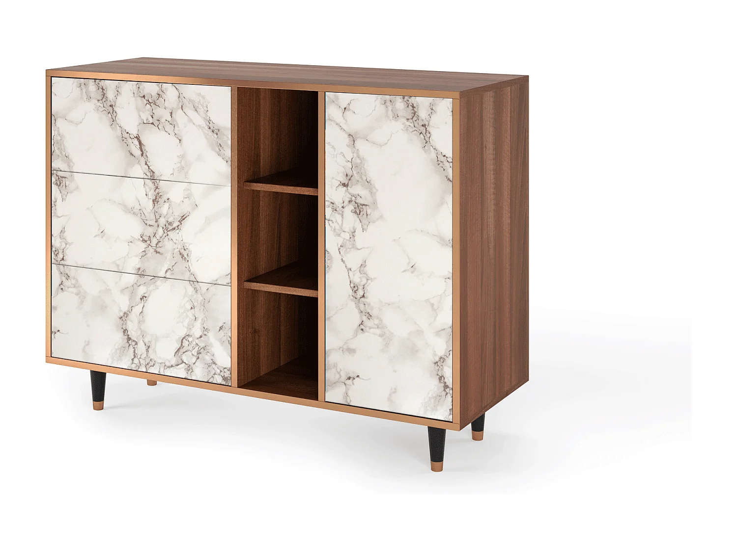 Buffet - 125x98x48 cm - BS2 - Milk Marble, Noyer