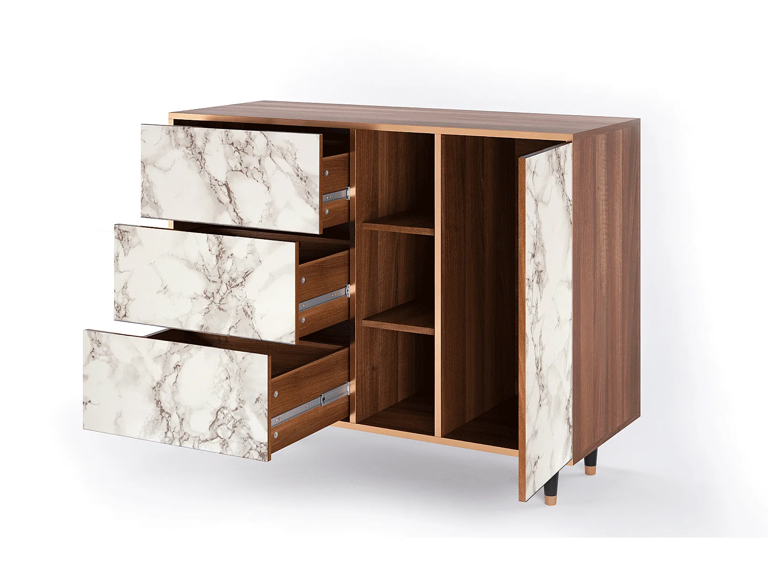 Buffet - 125x98x48 cm - BS2 - Milk Marble, Noyer