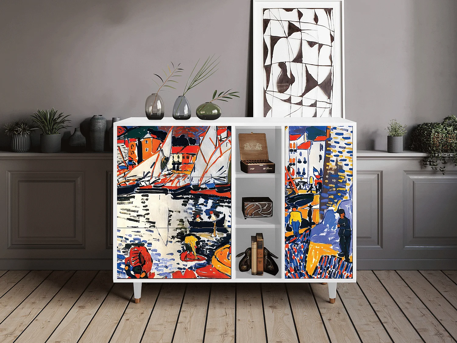 Buffet - 125x98x48 cm - BS2 - Le Séchage des voiles , Blanc