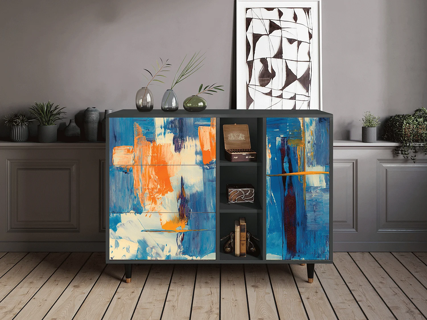 Kredens - 125x98x48 cm - BS2 - Abstract Expressionism, Antracyt