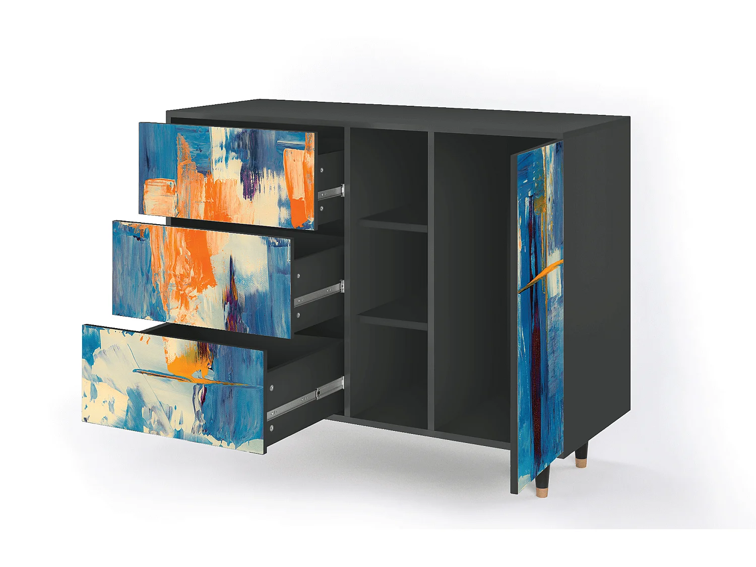 Kredens - 125x98x48 cm - BS2 - Abstract Expressionism, Antracyt