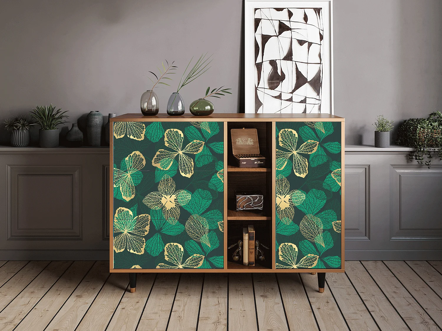 Kredens - 125x98x48 cm - BS2 - Green Flower, Orzech