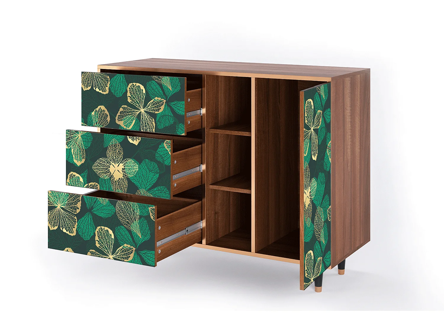 Kredens - 125x98x48 cm - BS2 - Green Flower, Orzech