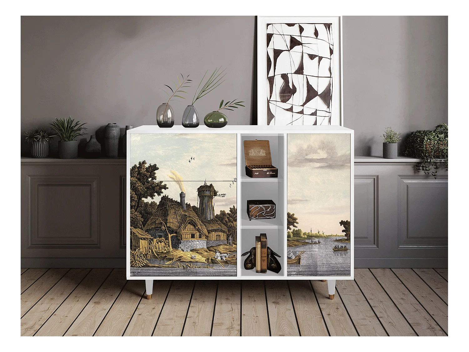 Buffet - 125x98x48 cm - BS2 - Mill along a River, Blanc