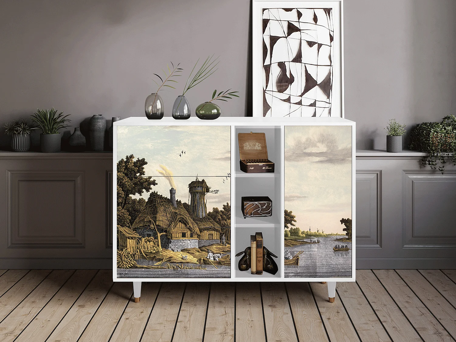 Buffet - 125x98x48 cm - BS2 - Mill along a River, Blanc