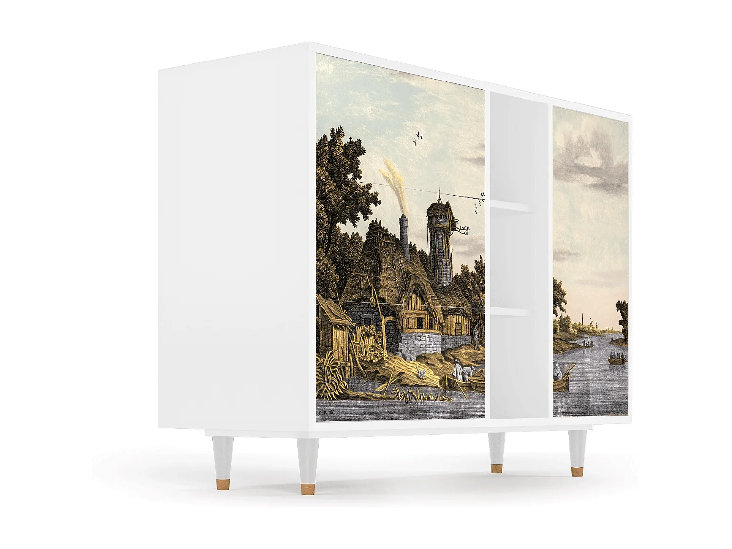 Buffet - 125x98x48 cm - BS2 - Mill along a River, Blanc